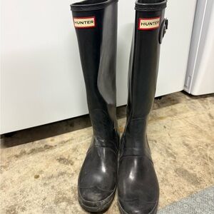 Hunter Black Tall Gloss Rain Boots with Logo